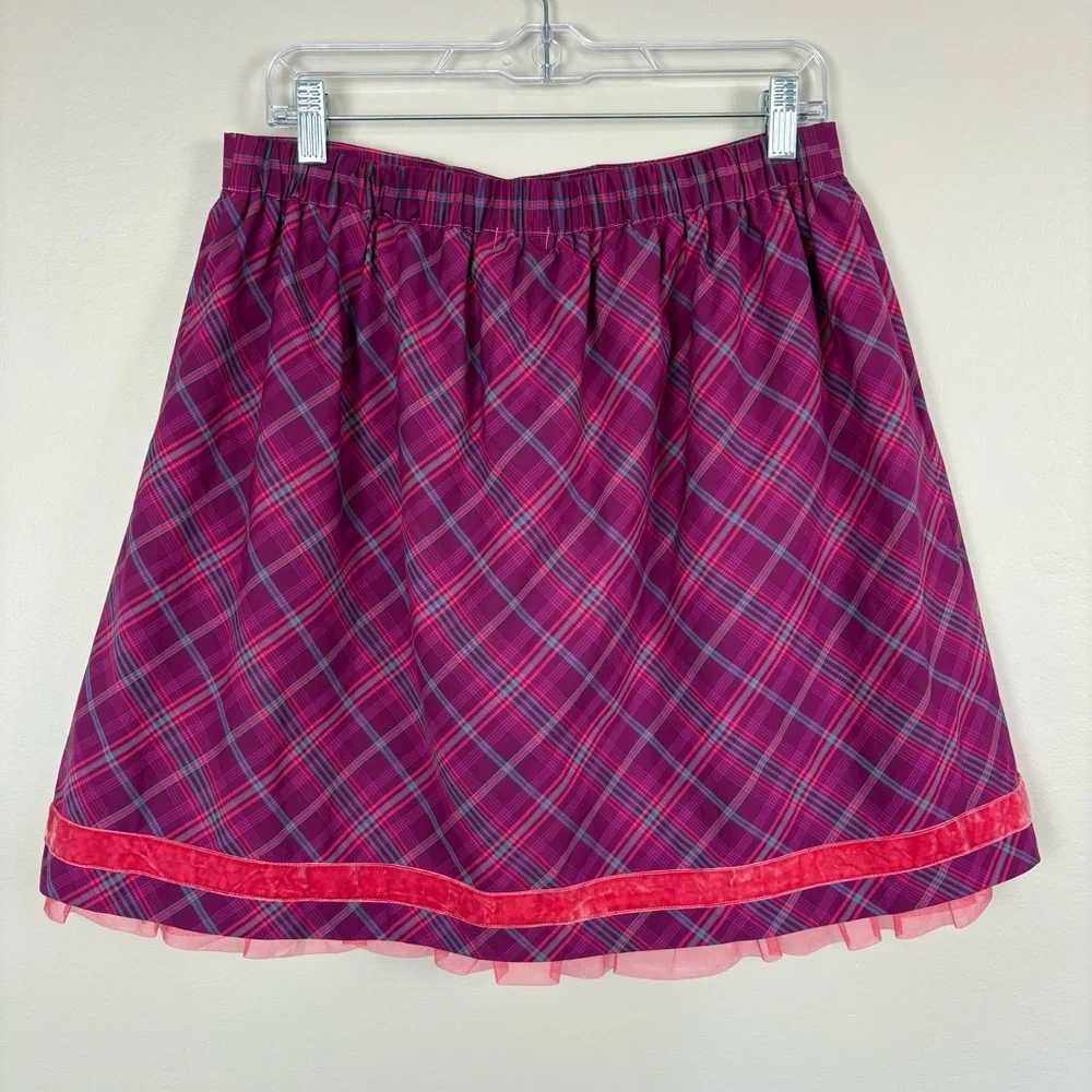 Matilda Jane Tinsley Skirt‎ Sz M Purple Plaid Cotton Tulle Girlhood Coquette